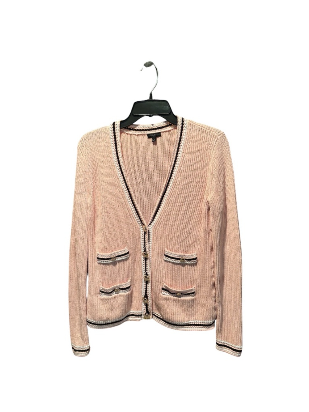 Talbots Cardigan with Black and White Trim Gold Buttons Petite Small